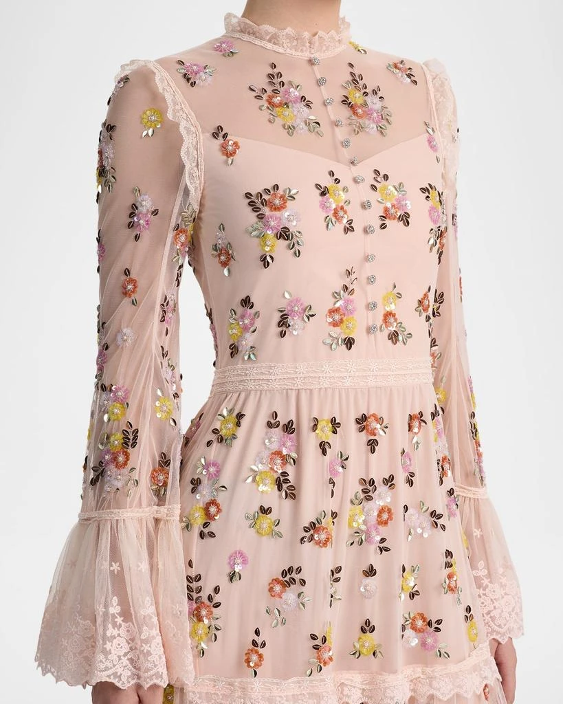 Alice + Olivia Allegra Floral Embellished Ruffle-Hem Dress 5