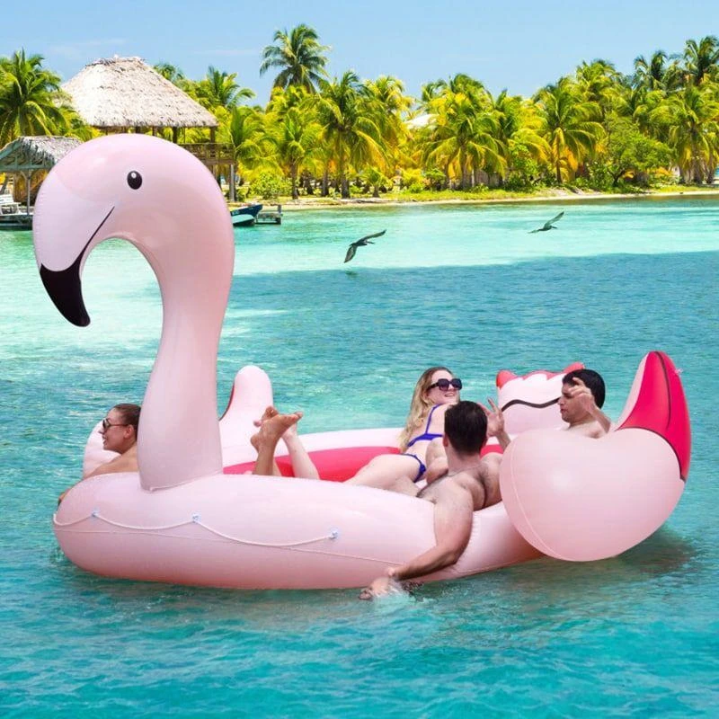 Nibiita 6 People Inflatable Flamingo Floating Island with 6 Cup Holders for Pool and River