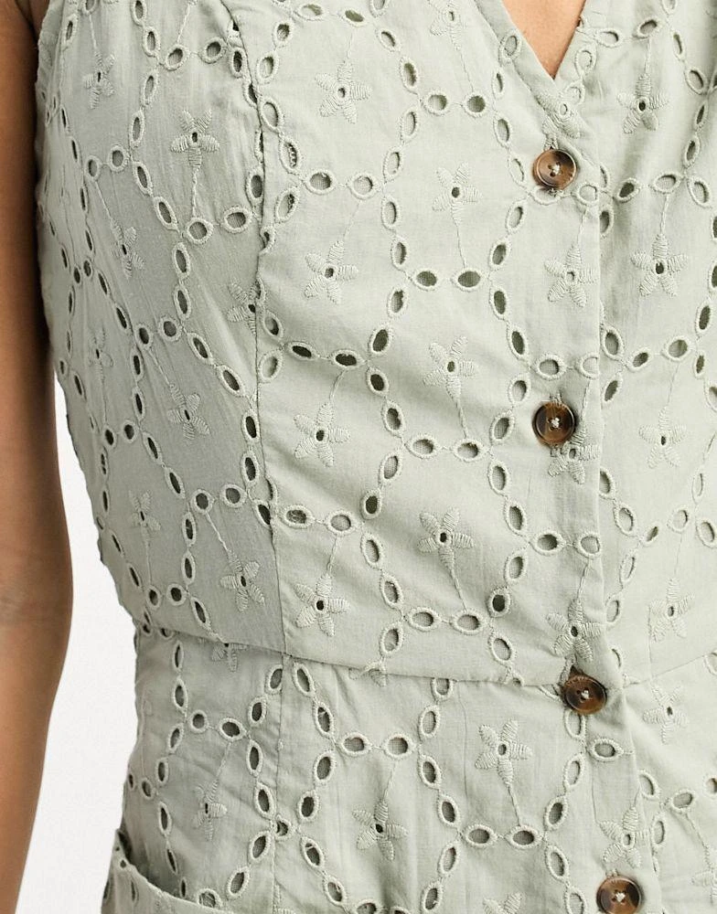 ASOS ASOS DESIGN brodeire button through playsuit in sage 2