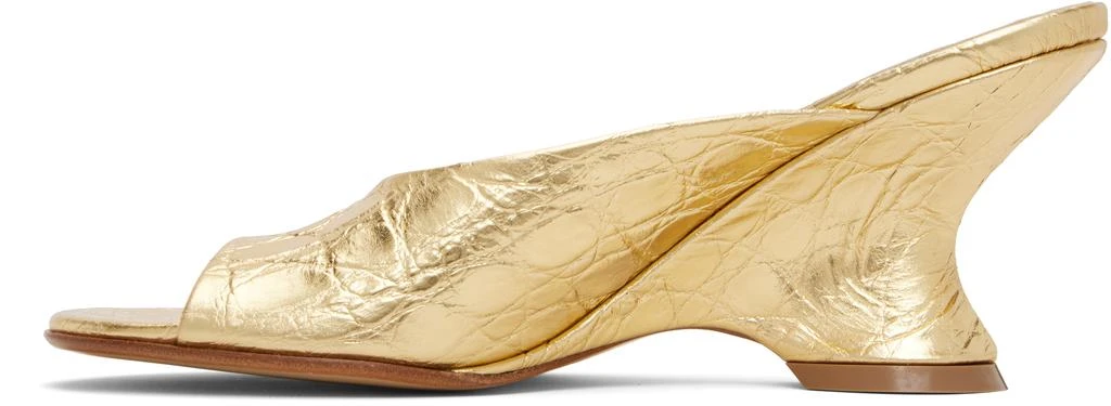Dries Van Noten Gold Open-Toe Leather Mule Heeled Sandals 3