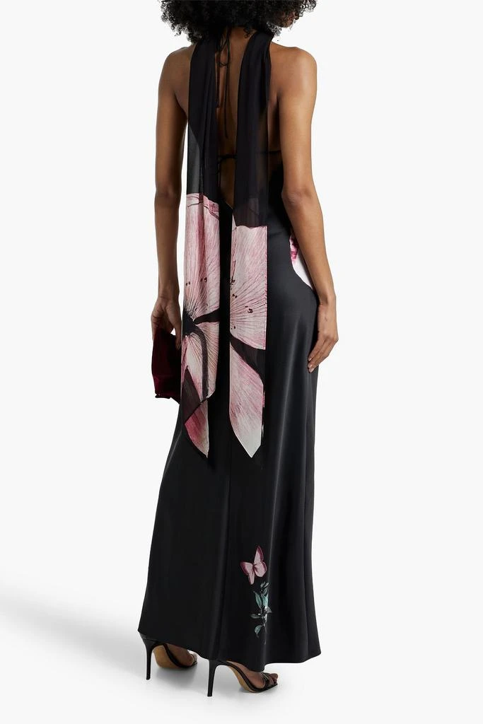 Alice + Olivia Montana chiffon-paneled floral-print satin halterneck gown 3