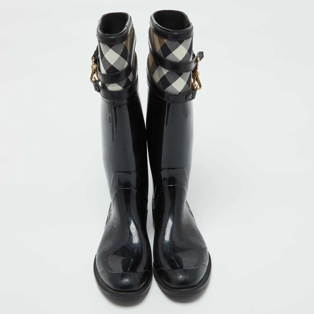 Burberry Burberry Black/Beige Rubber and House Check Canvas Rain Boots Size 38 3