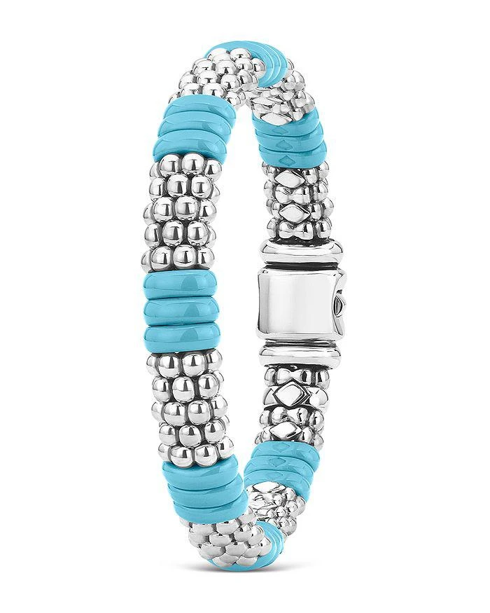 LAGOS Sterling Silver Caviar Blue Ceramic Signature Bracelet 6