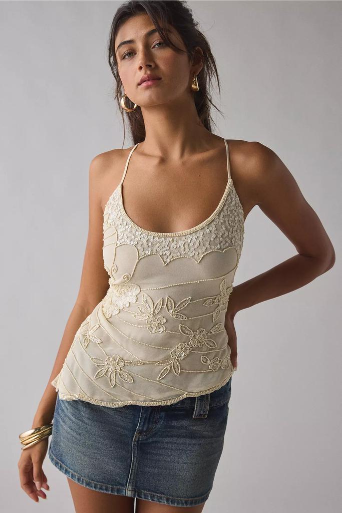 Urban Outfitters UO Brittney Beaded Embroidered Lace-Up Open Back