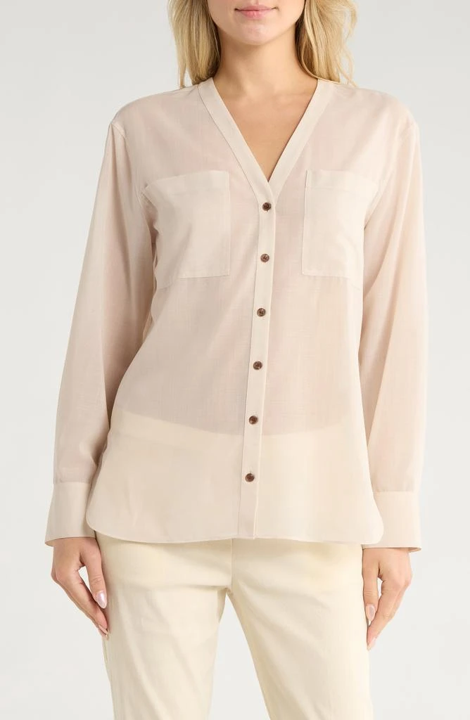 Theory Wool Blend V-Neck Button-Up Shirt 1