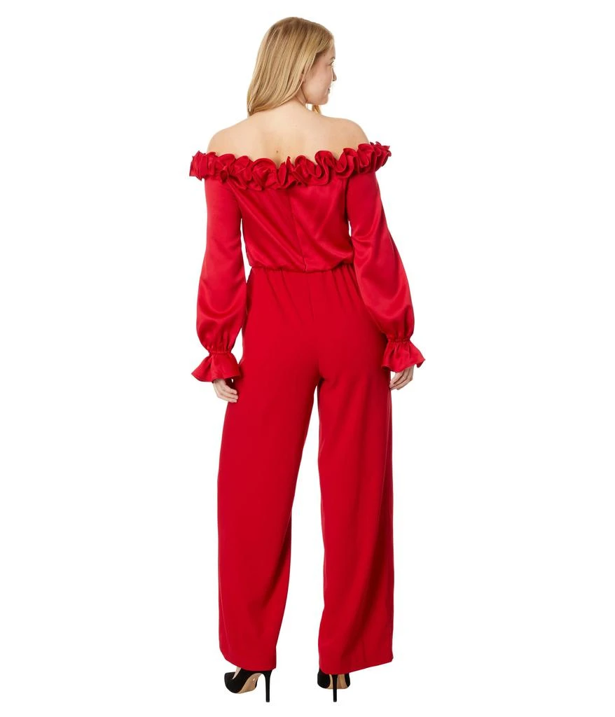 Adrianna Papell Satin Crepe Off the Shoulder Rosette Jumpsuit 2