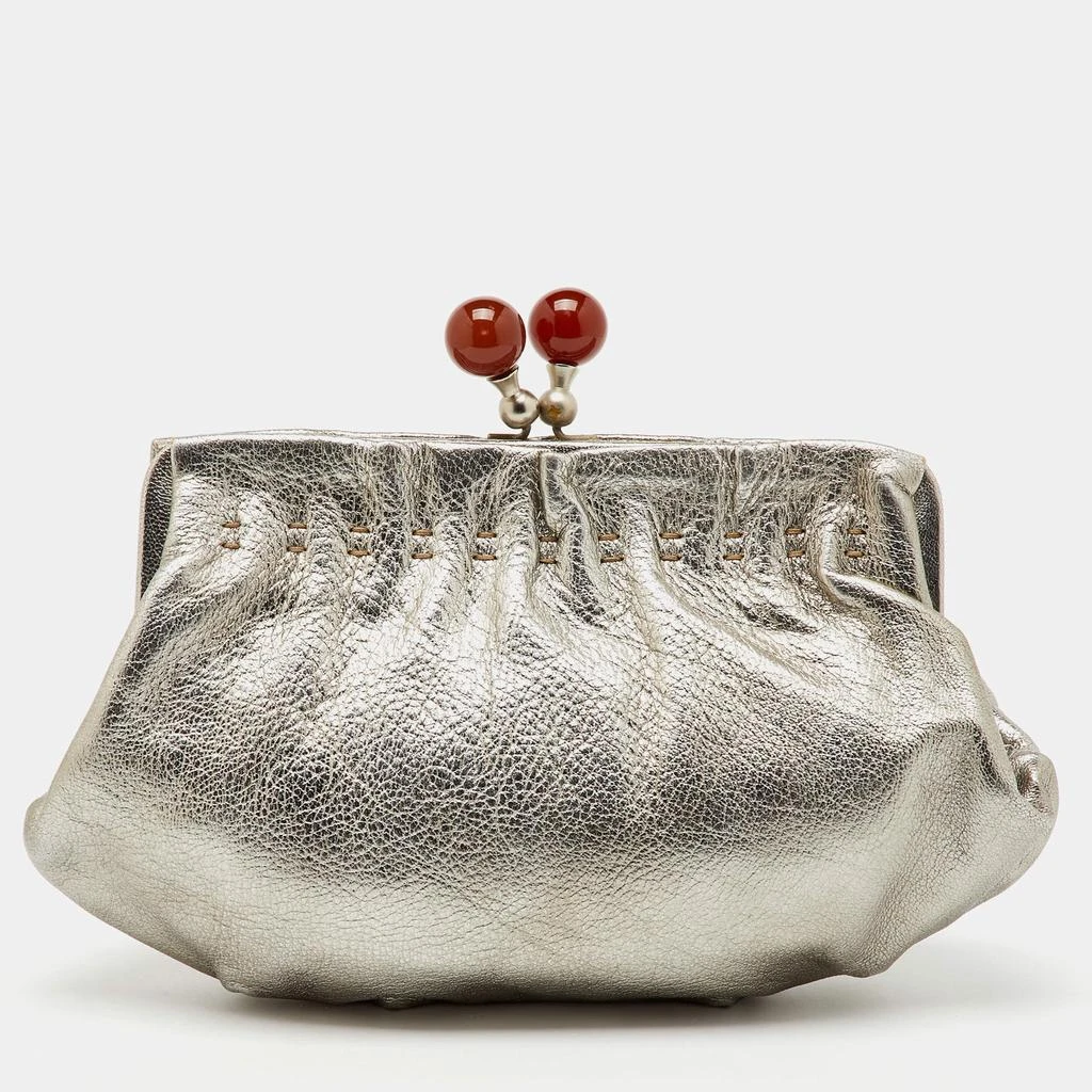 Marni Marni Silver Leather Twisted Lock Clutch 1