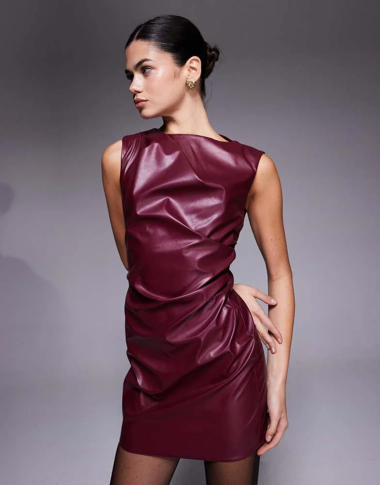 ASOS DESIGN sleeveless ruched leather look mini dress in wine - BURGUNDY   On Sale Now with Up to 11% Off | Discover Exclusive Deals & Savings at  BeyondStyle  Authentic ASOS