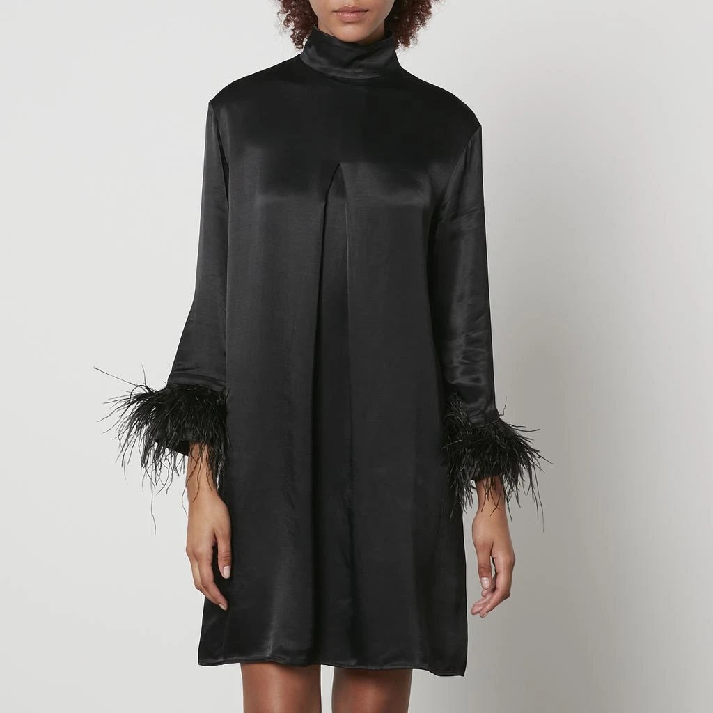 Sleeper Party Shirt Feather-Trimmed Satin Dress 1