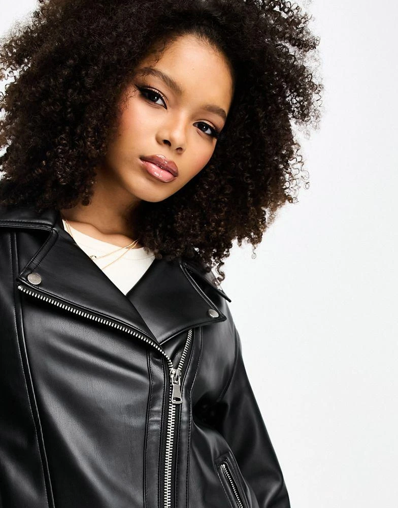 ASOS ASOS DESIGN longline oversized faux leather biker jacket in black 3