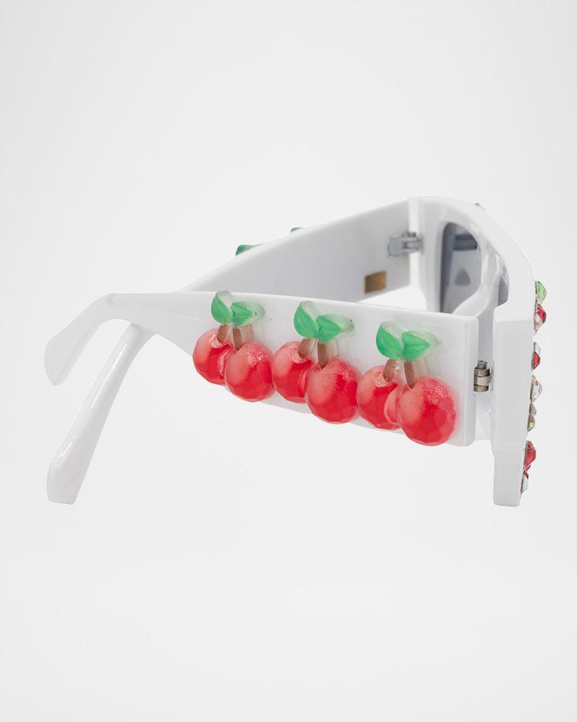 Bari Lynn Girl's Rhinestone Cherry Rectangular Sunglasses