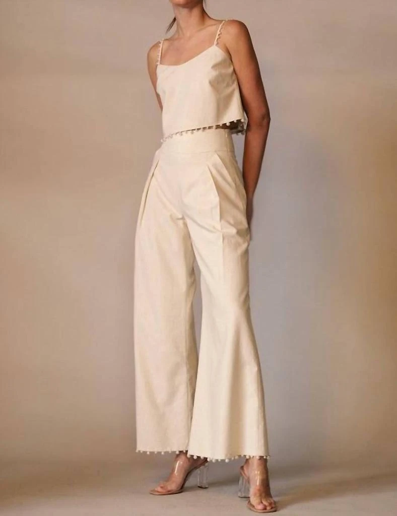 EB Luxe Eb Luxe - Lara Pearl Trim Crop Top And Wide Leg Pant Set