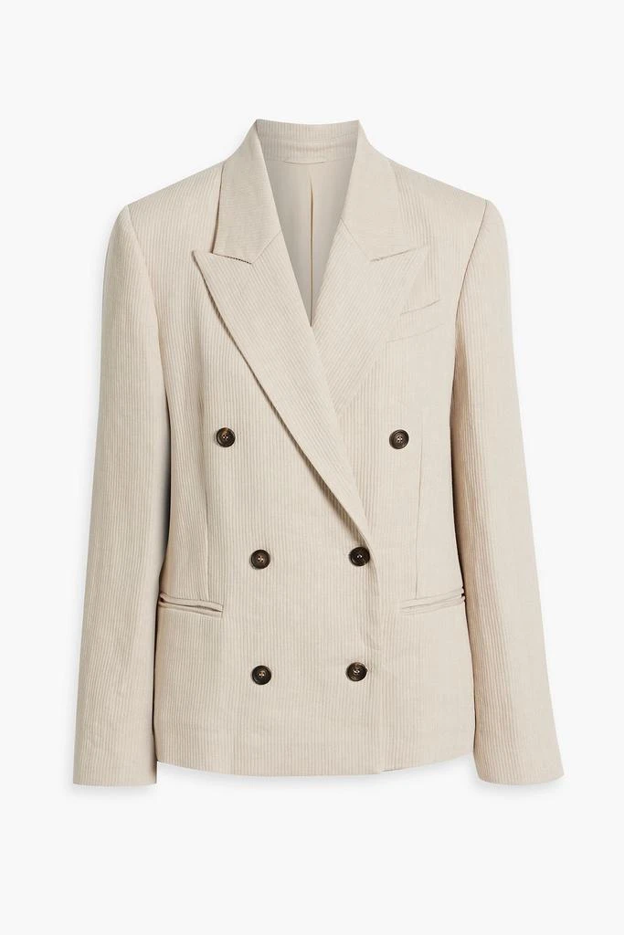 Double-breasted ribbed linen and cotton-blend blazer