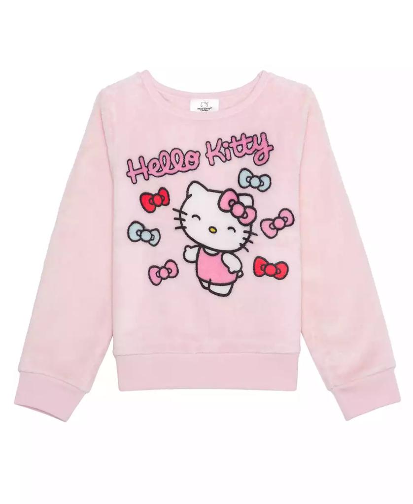 Hello Kitty Toddler and Little Girls Bows Long Sleeve Plush Pullover Sweatshirt