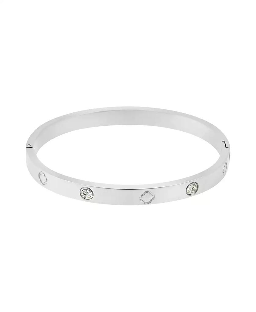 ADORNIA Tarnish Resistant Cubic Zirconia and Clover Bangle Bracelet