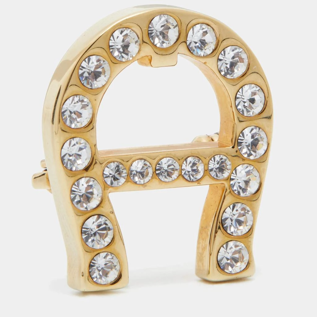 Aigner Aigner Gold Tone Crystal Logo Pin Brooch 3