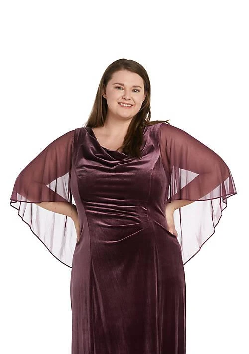 R & M Richards M Richards 1Pc Velvet And Chiffon Side Drape Cowl Neck Caplet Long Dress 1