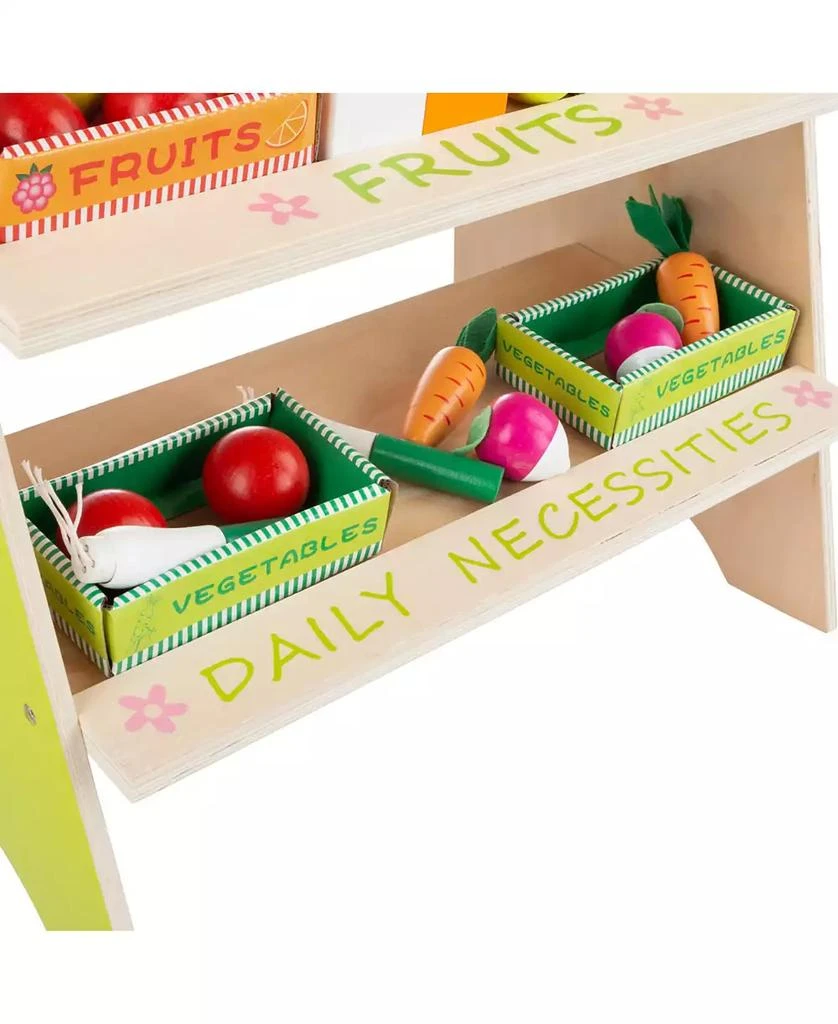 Trademark Global Hey Play Kids Fresh Market Selling Stand - Wooden Grocery Store Playset With Toy Cash Register, Scale, Pretend Credit Card And Food Accessories 5