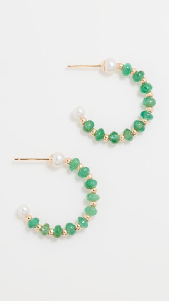 Jia Jia 14k Small Emerald Pearl Bead Hoop Earrings