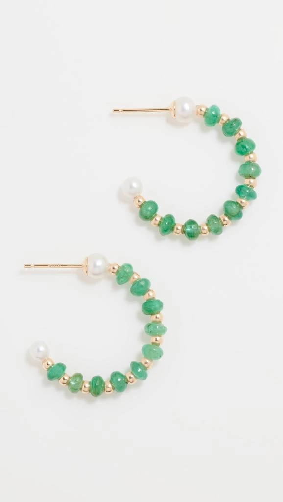 Jia Jia 14k Small Emerald Pearl Bead Hoop Earrings 1