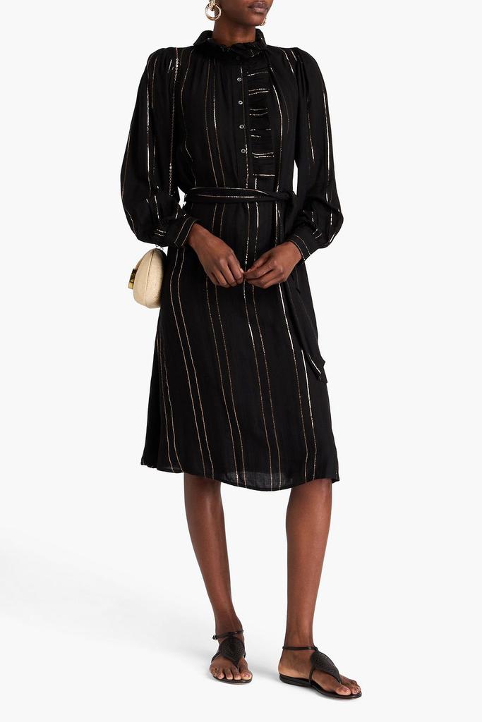 ANTIK BATIK Edward ruffled striped twill midi shirt dress