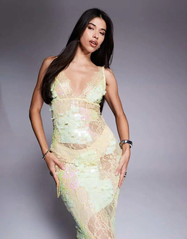 ASOS ASOS DESIGN sheer lace cami maxi dress with placement embellishment in yellow - Dresses & Skirts - Free Shipping - BeyondStyle ASOS ASOS DESIGN sheer lace cami maxi dress with placement embellishment in yellow - Dresses & Skirts - Free Shipping - BeyondStyle