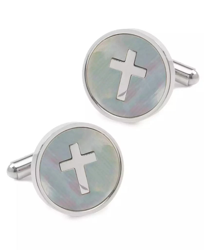Ox and Bull Trading Co. Men's Cross Mother of Pearl Stainless Steel Cufflinks 1
