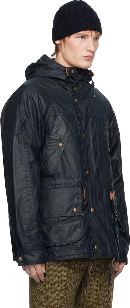 RRL Navy Oilcloth Hooded Jacket