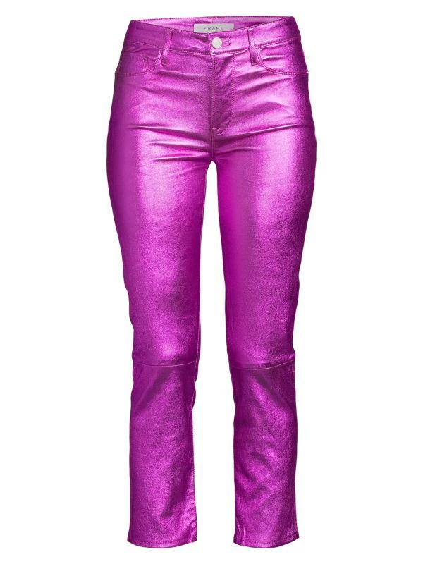 FRAME Le High Metallic Leather Cropped Straight Pants 3