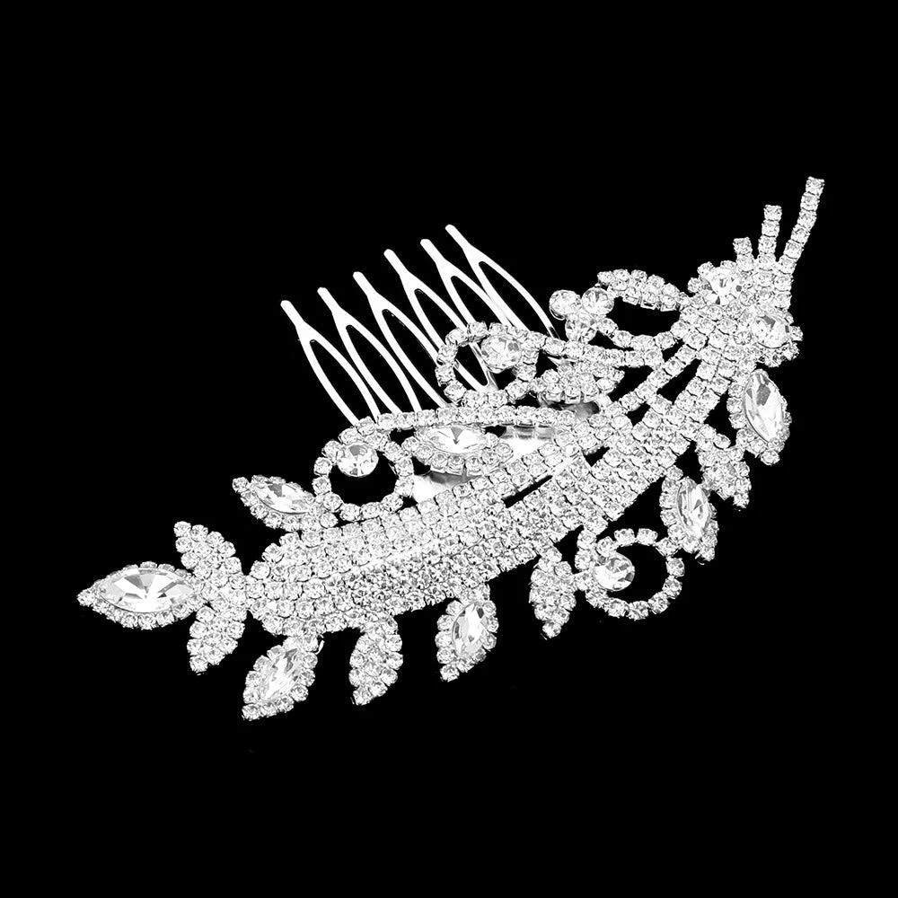 FASHNZFAB Rhinestone Paved Leaf Hair Comb 2