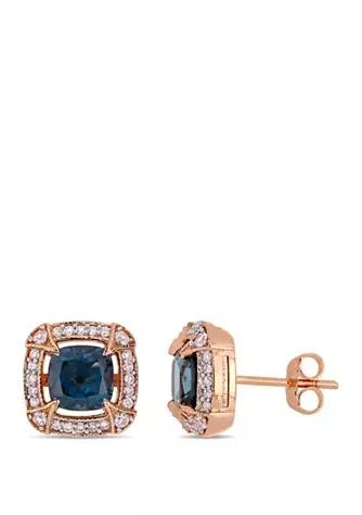 Belk 
Co. 2.2 ct. t.w. London-Blue Topaz, 1/8 ct. t.w. White Sapphire and 1/5 ct. t.w. Diamond Halo Stud Earrings in 10k Rose Gold