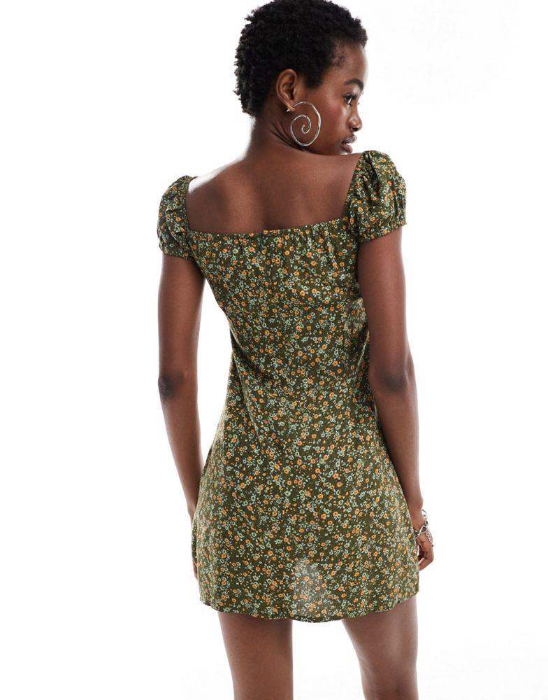 Motel Motel Exclusive savio grunge floral mini dress in khaki - Dresses \u0026  Skirts - BeyondStyle