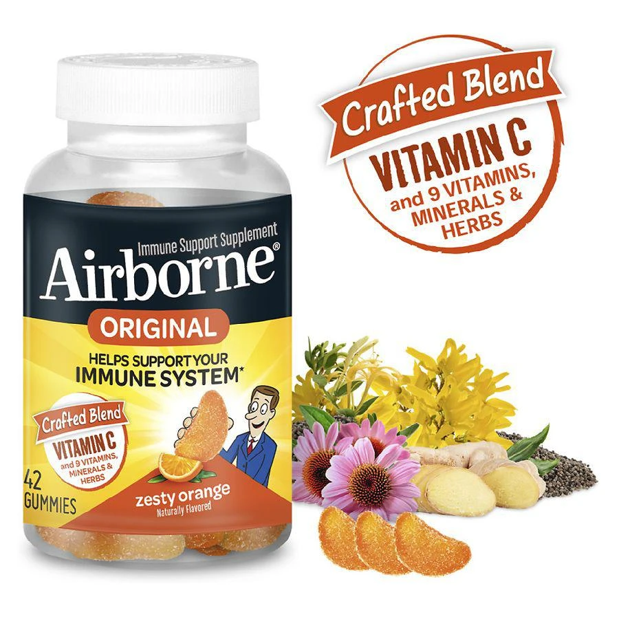 Airborne Vitamin C, E, Zinc, Minerals & Herbs Immune Support Supplement Gummies Orange 8