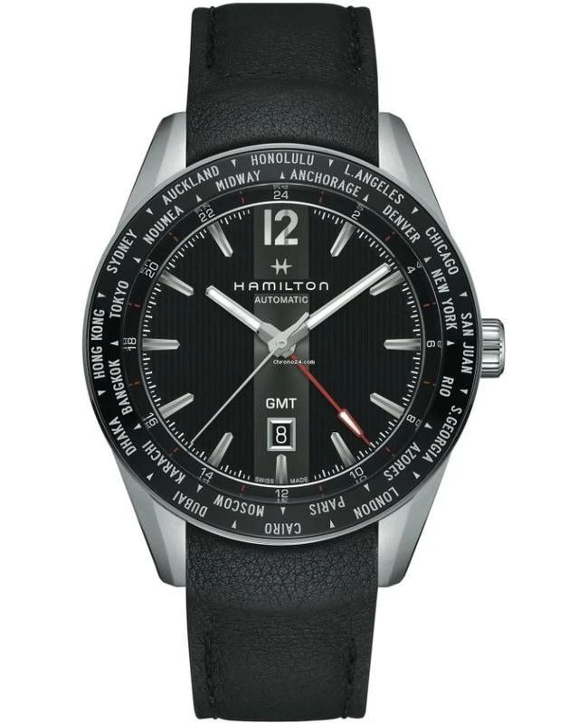 Hamilton Hamilton Broadway GMT Limited Edition Automatic Black Dial Leather Strap Men's Watch H43725731 1