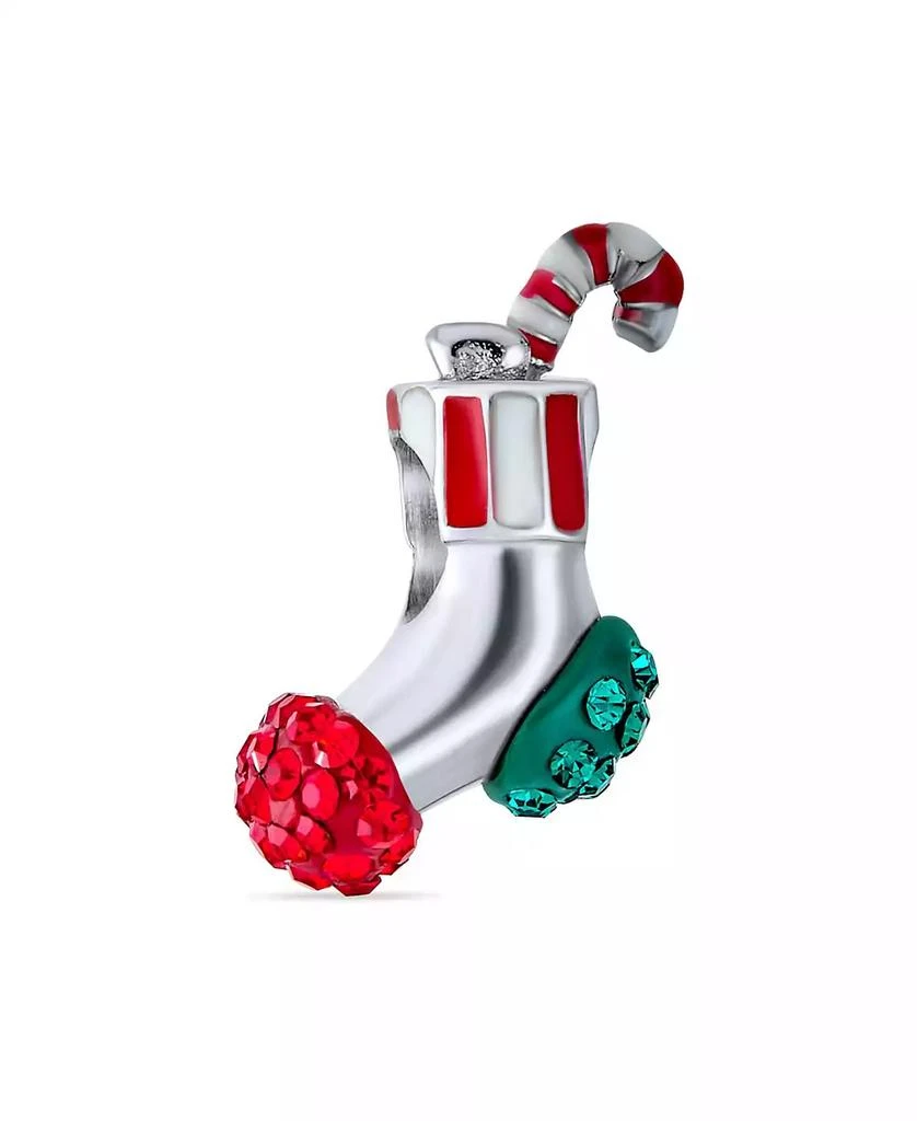 Bling Jewelry Sparkling Crystal Candy Cane Christmas Holiday Stocking Stuffer Bead Charm For Sterling Fits European Bracelet