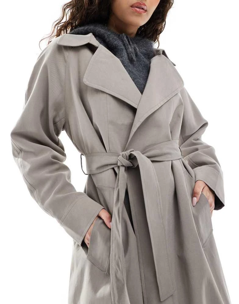 ASOS ASOS DESIGN waterfall collar trench coat in mushroom 2