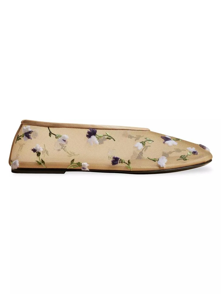 Khaite Marcy Floral Embroidered Mesh &amp; Leather Flats 1