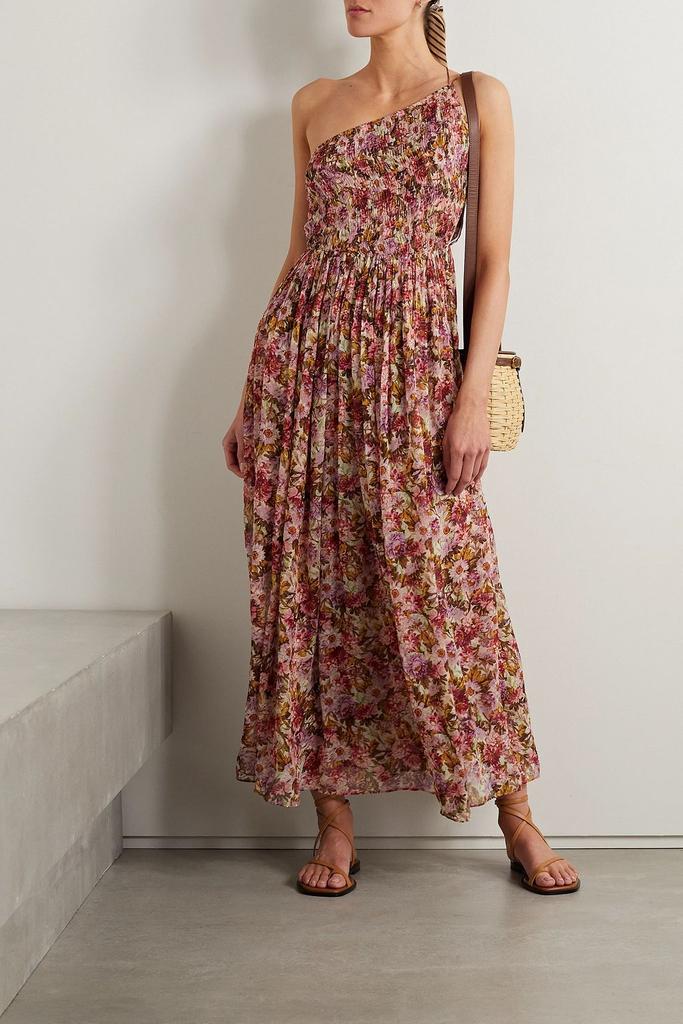 DÔEN Felicity one-shoulder shirred floral-print silk-gauze maxi dress