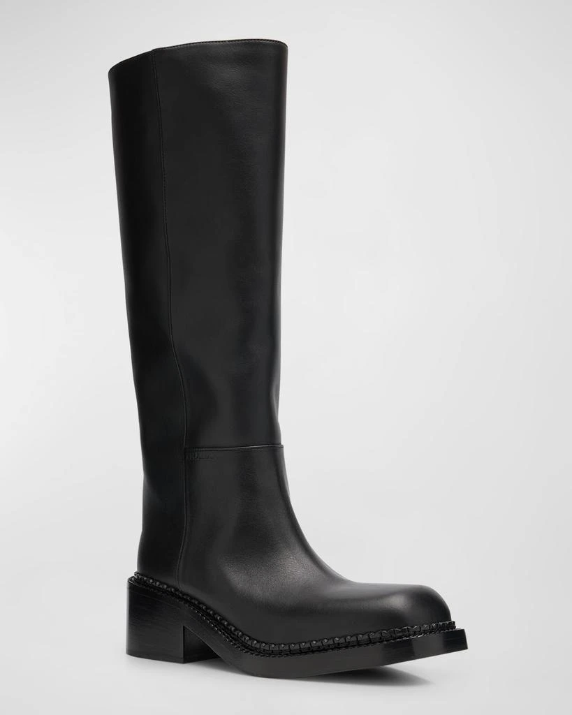 Prada Leather Square-Toe Tall Moto Boots 2