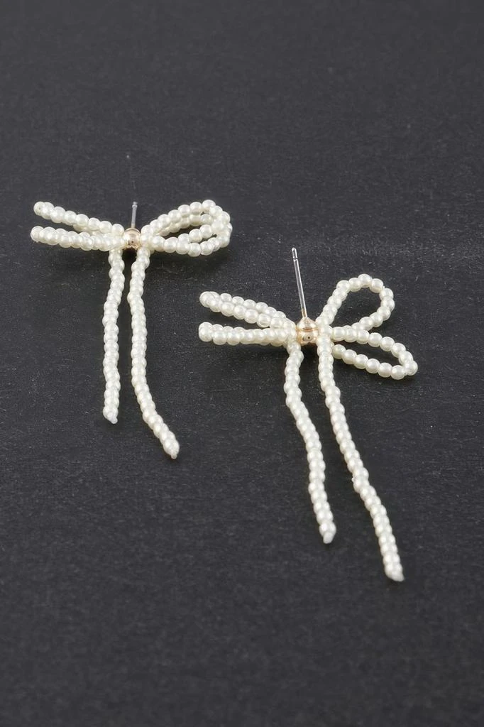 TRUEDAMES Double Pearl Ribbon Drop Earrings 2