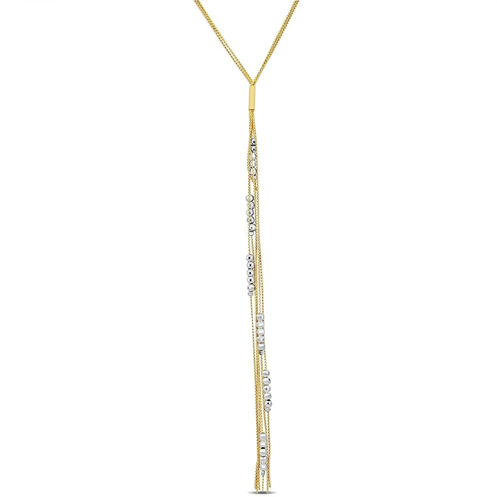 Mimi & Max Diamond Cut Beaded Lariat Necklace in Two-Tone Yellow and White Sterling Silver-17 in 1