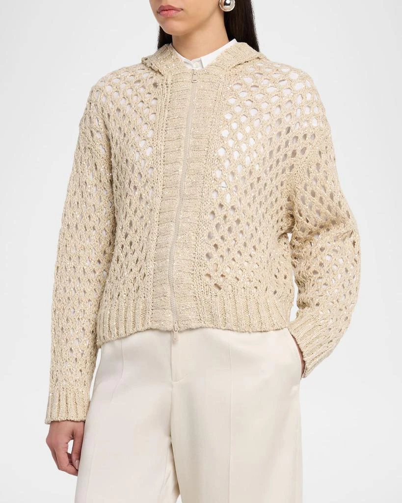 Brunello Cucinelli Linen Silk Paillette Open-Knit Zip Jacket 4