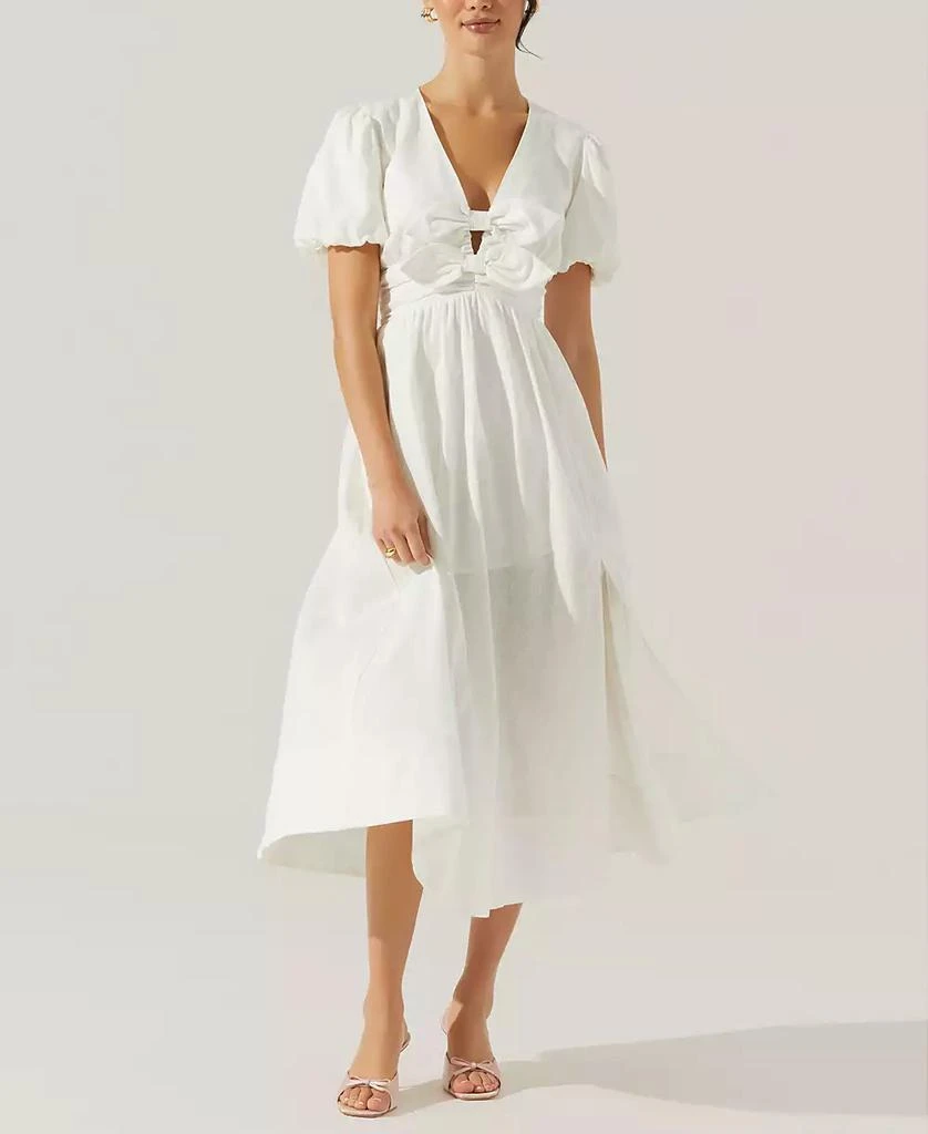 knee length dresses for ladies Lavena V-Neck Puff Sleeve Midi Dress