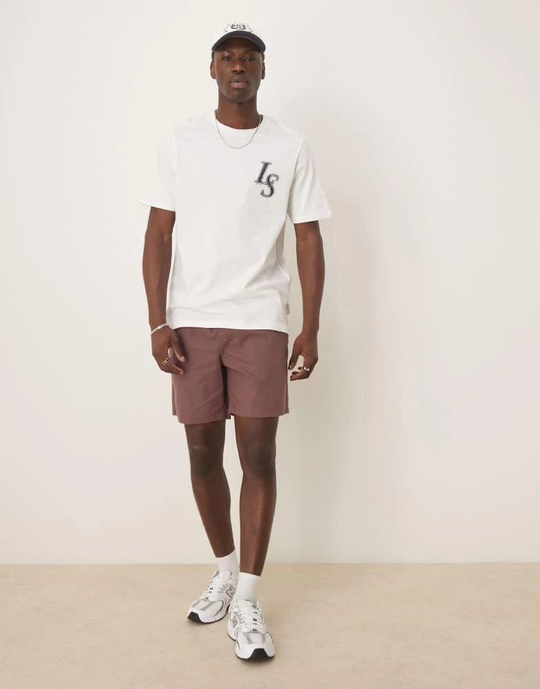 ASOS ASOS DESIGN slim mid length linen blend shorts in brown 4