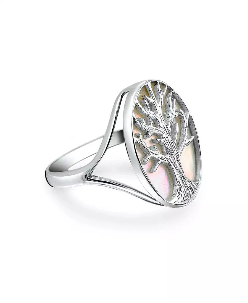 Bling Jewelry Large Statement Iridescent Oval Abalone Rainbow White Mother of Pearl Family Wishing Tree Of Life Ring Wife .925 Sterling Silver 2