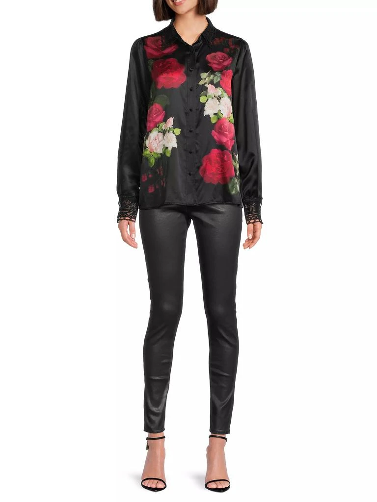 Johnny Was Averi Floral Lace-Trim Satin Shirt 2