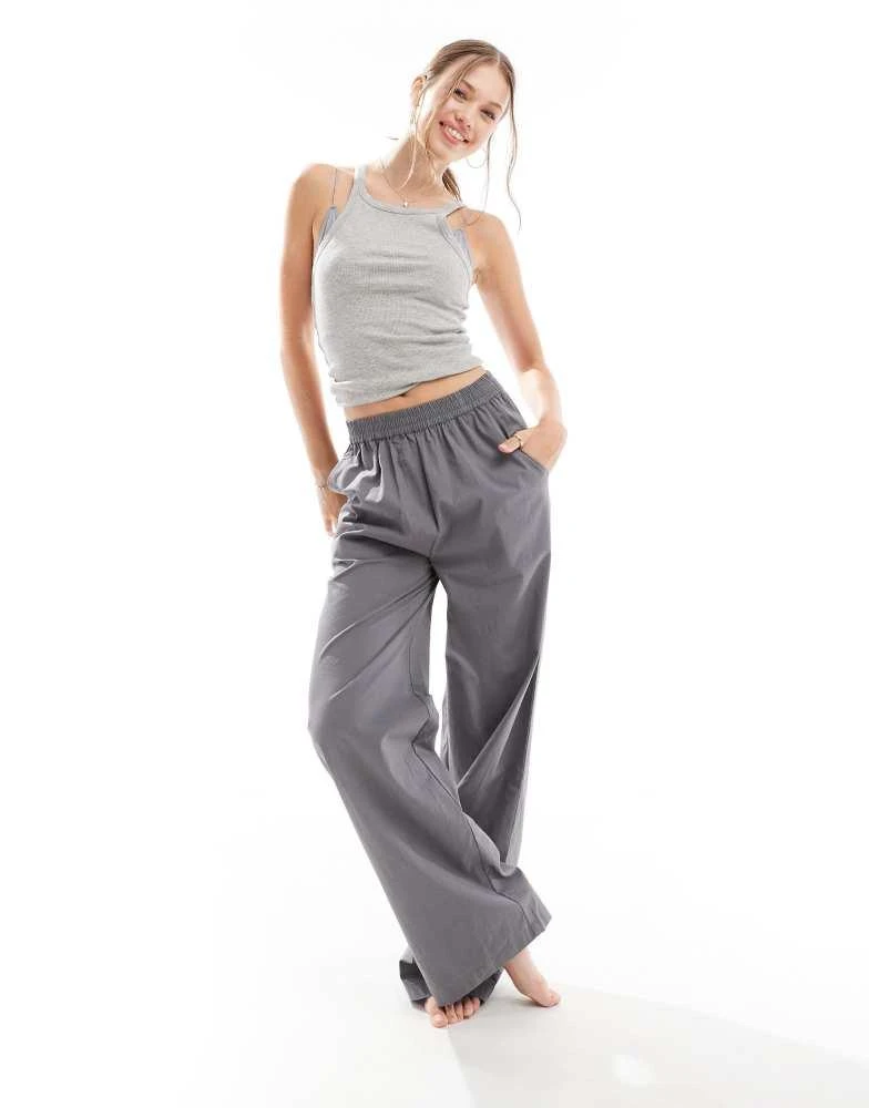 Luna Luna oversized cotton wide leg pyjama bottoms in grey steel 3