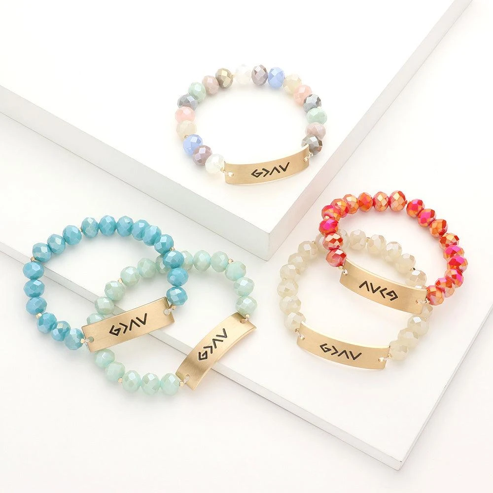FASHNZFAB God is Greater Than The Highs And The Lows Metal Bar Faceted Beaded Stretch Bracelet 2
