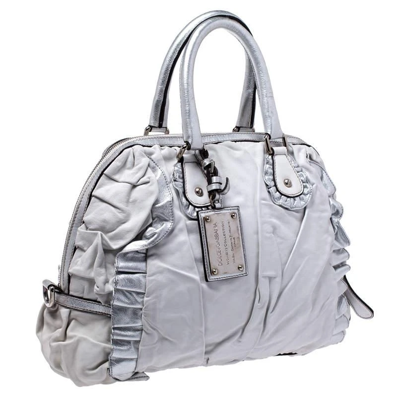 Dolce & Gabbana Dolce & Gabbana Silver Leather Miss Rouche Distressed Satchel 3