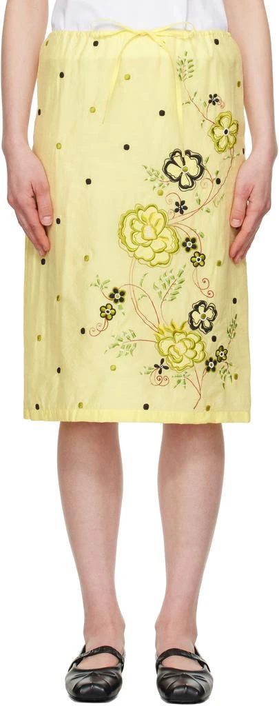 Kenzo Yellow Kenzo Paris 'KENZO Peonies' Embroidered Straight Midi Skirt 1